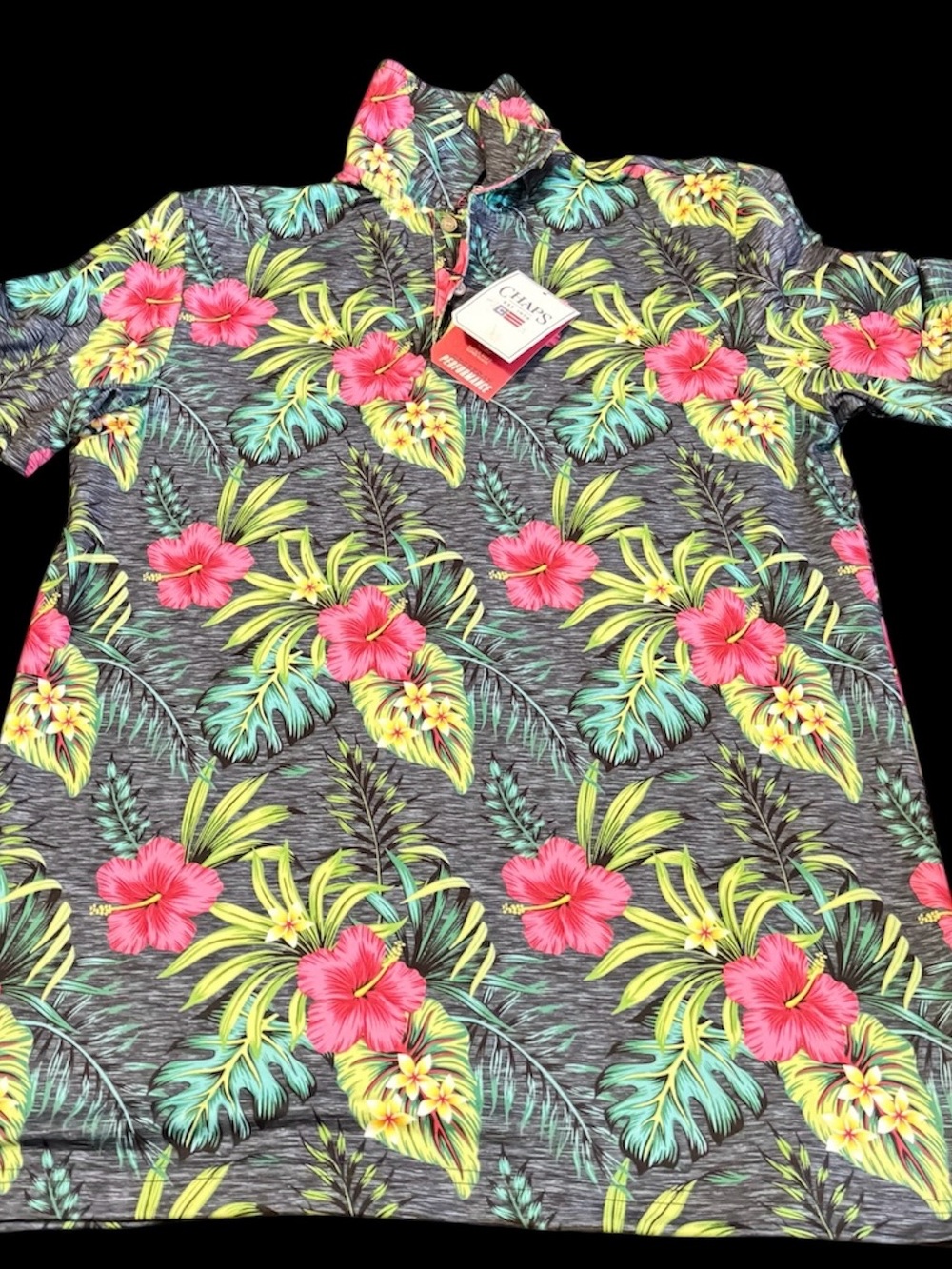 Men's Tropical Floral Tank Top - Pink Hibiscus on Gray